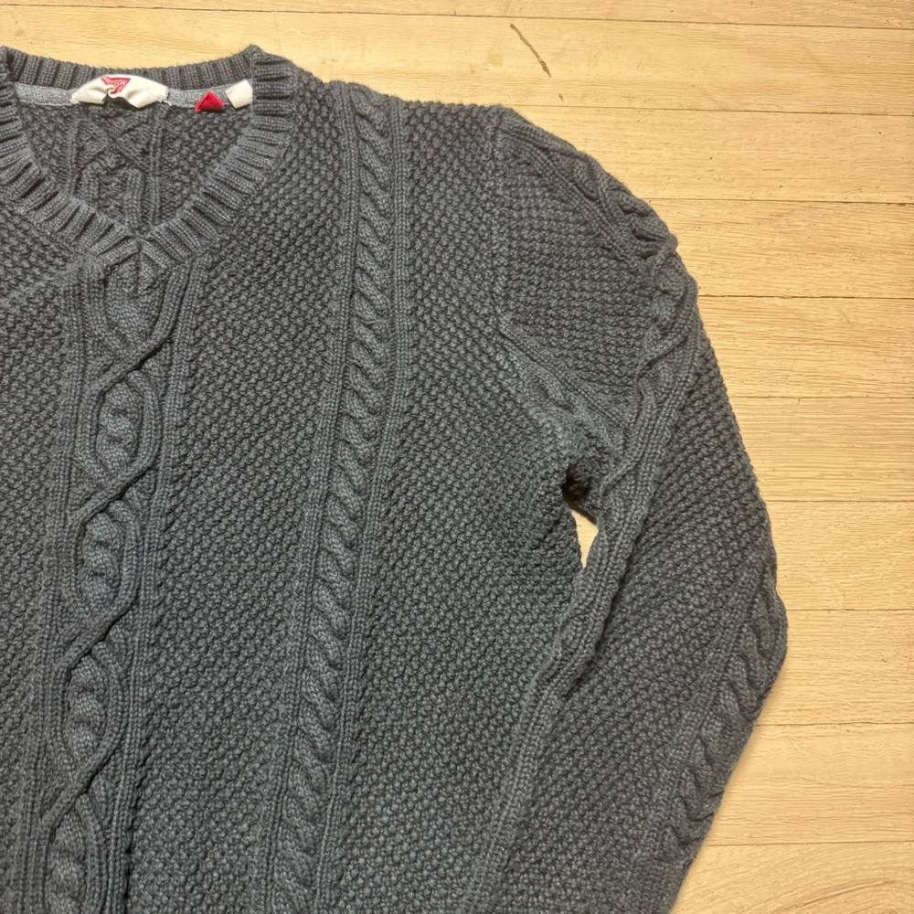 Hudson North Cable Knit V-Neck Sweater XL Gray Cotton - Picture 3 of 8